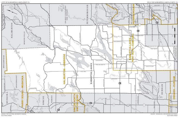 Map 12: Map of proposed boundaries and names for the electoral districts of Ontario