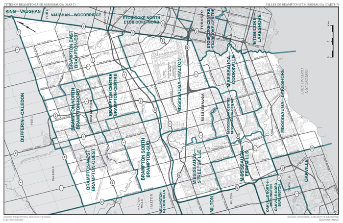Map 7: Map of proposed boundaries and names for the electoral districts of Ontario, Brampton