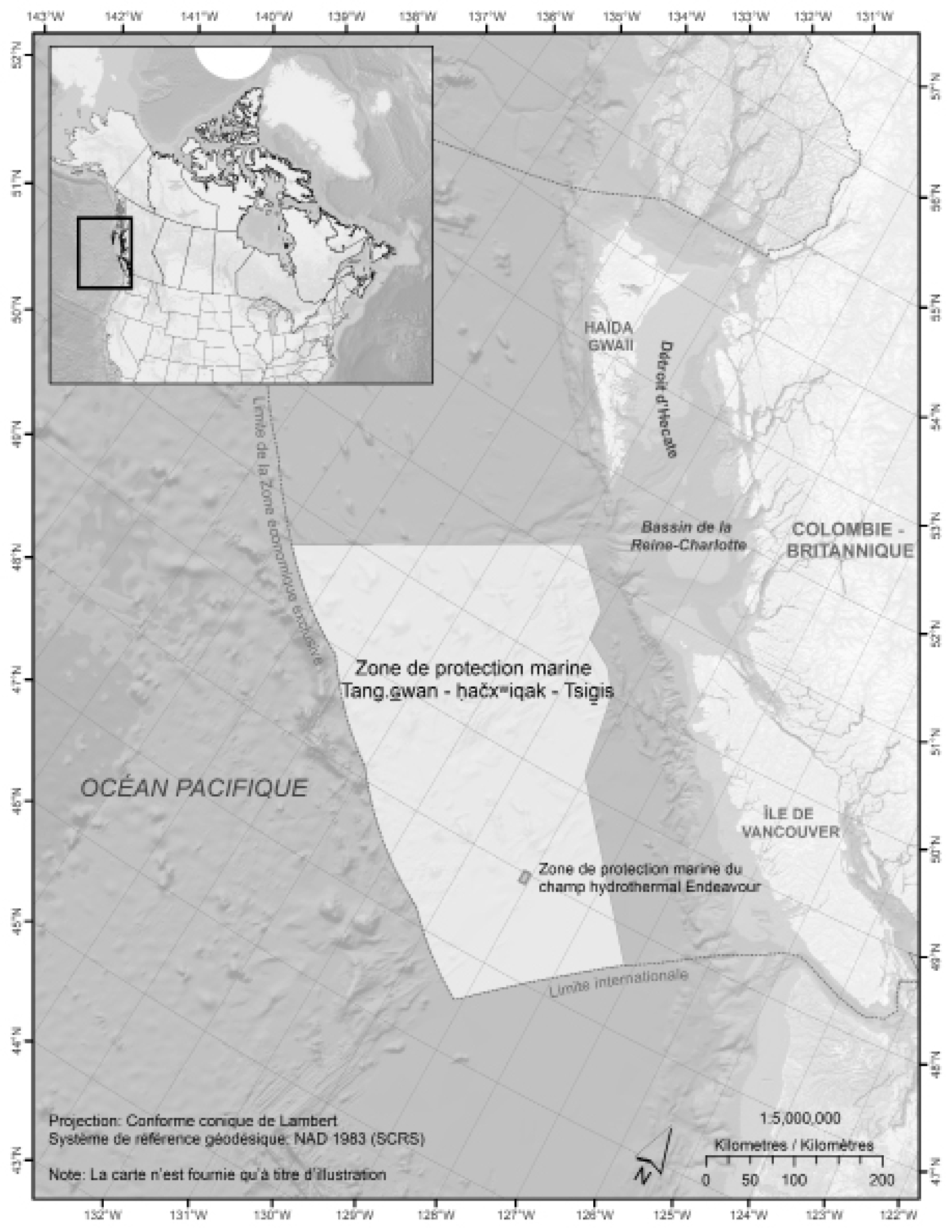 Figure 1: Emplacement de la zone de protection marine proposée Tang.ɢwan — ḥačxwiqak — Tsig̱is