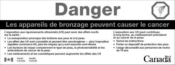 La figure 1 prsente l'tiquette de mise en garde des appareils de bronzage.