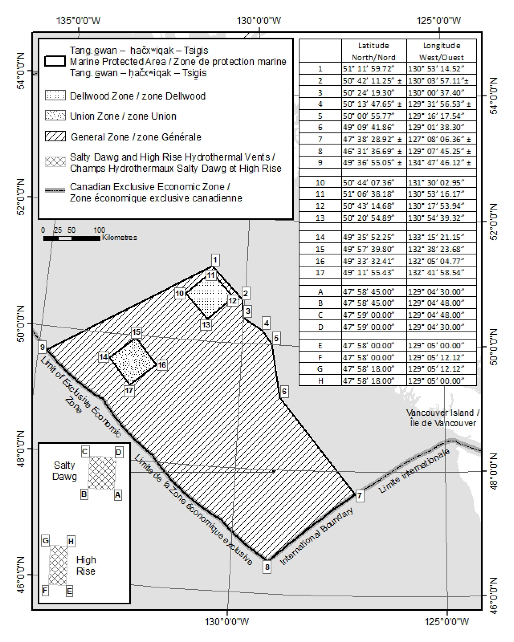 Figure 2: MPA boundary with geographic coordinates and zoning approach. – Text version below the image